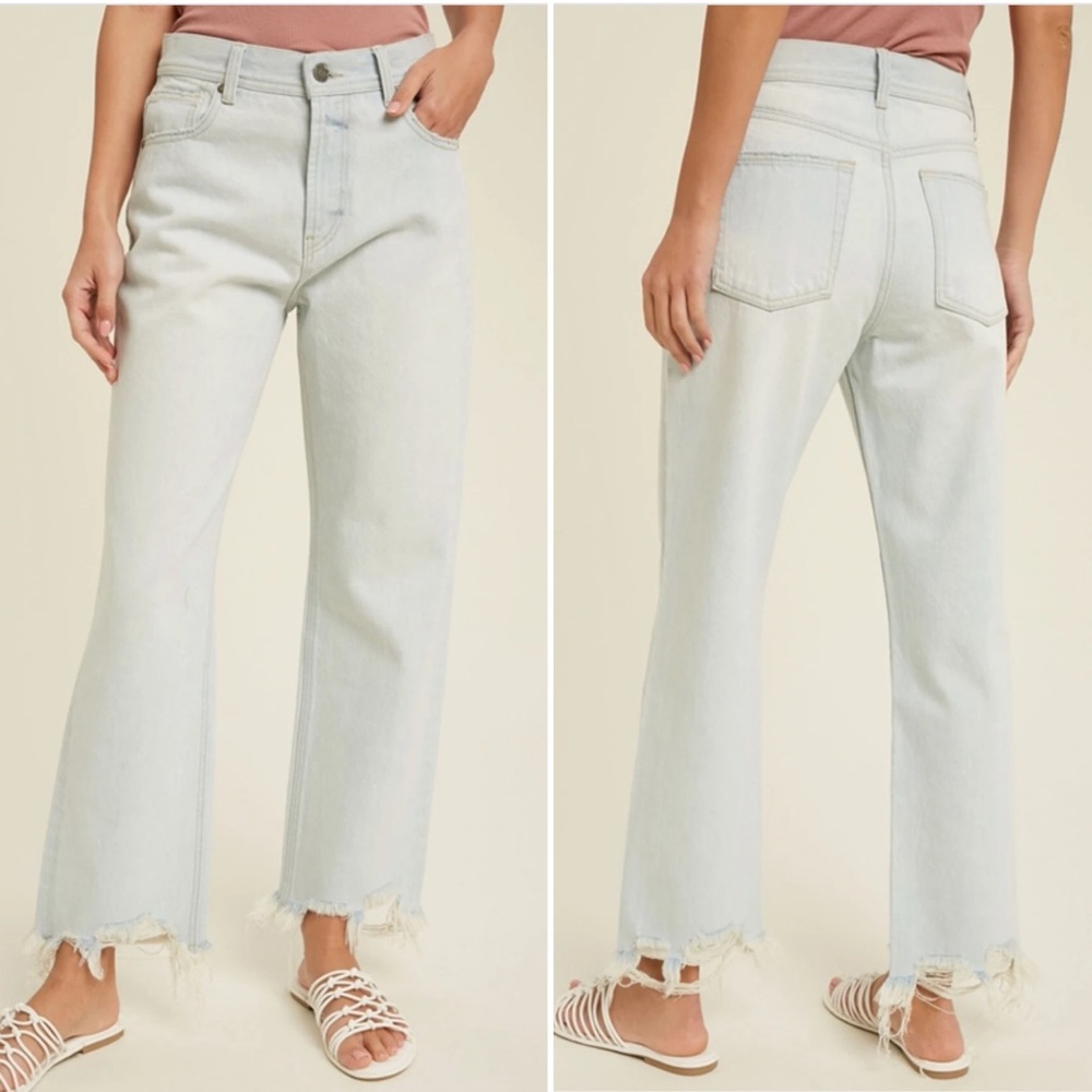 Wishlist Bleach Wash High Waist Irregular Fray Hem Jeans